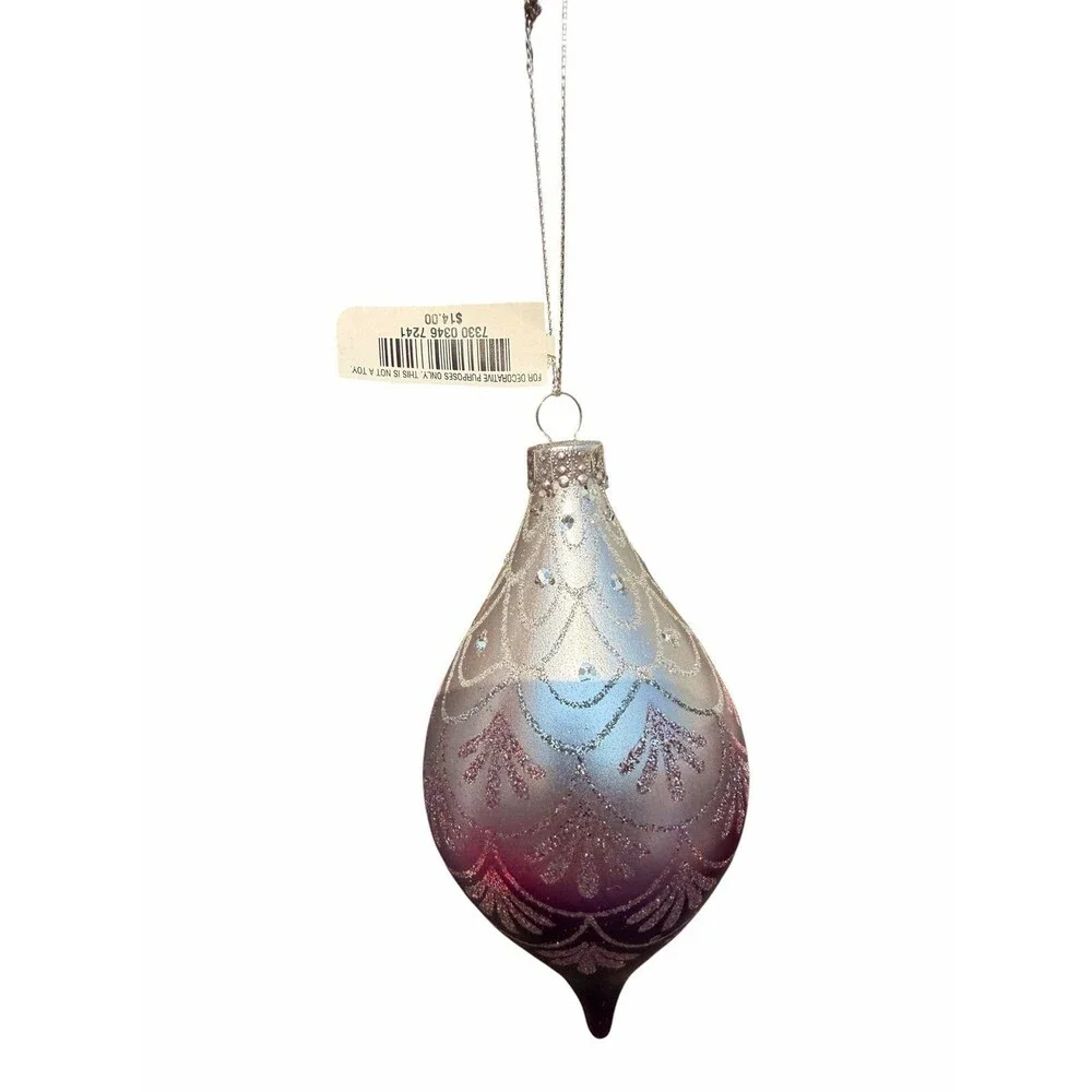 Holiday Lane Macys Purple ombré Christmas Silver Glitter ornament